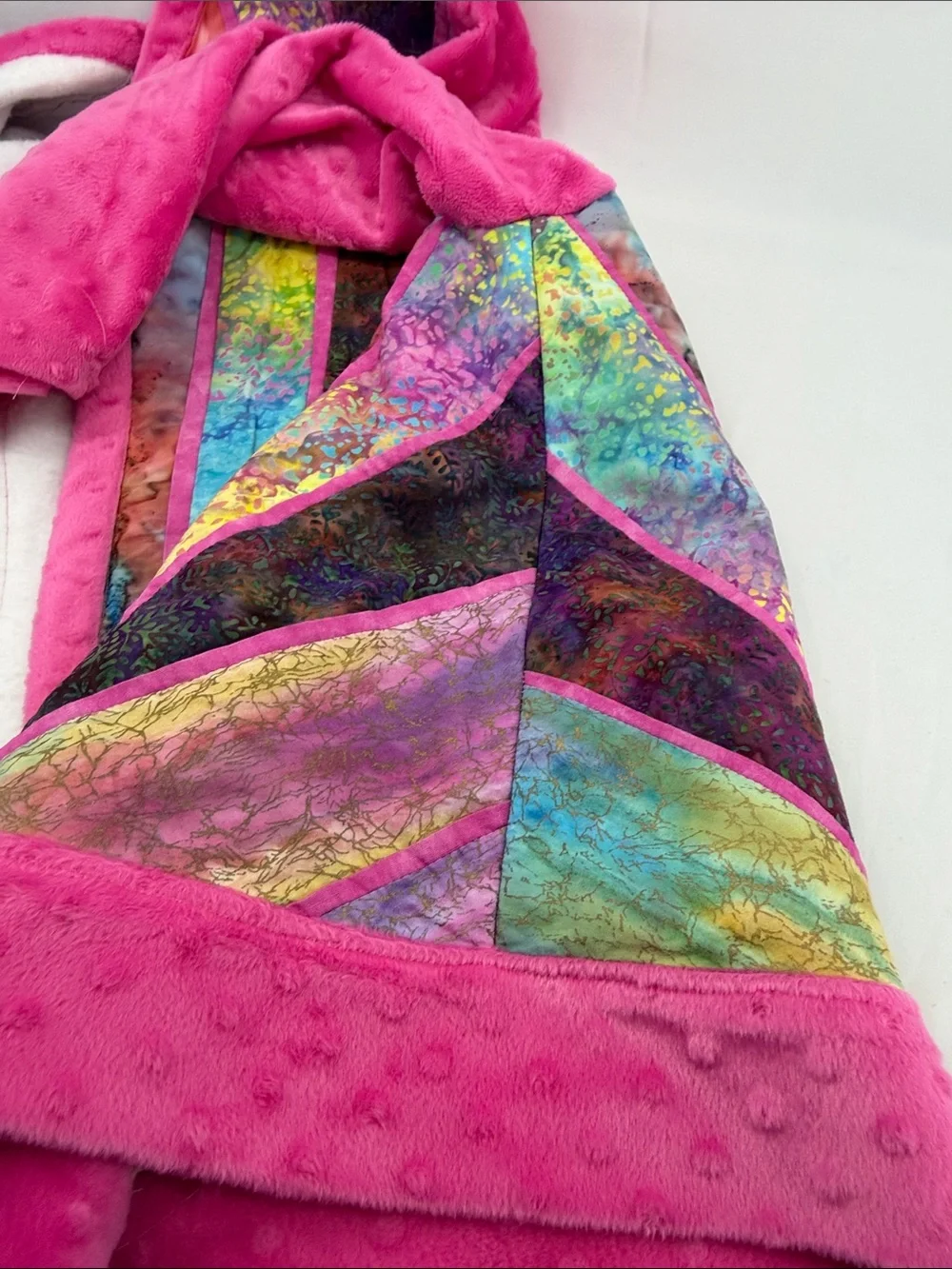 One-of-a-Kind Womens Vibrant Pink Patchwork Quilted Open Front Jacket, est sz XL